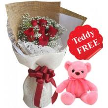 Red Roses with Free Teddy Bear Red Roses with Free Teddy Bear